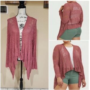TORRID Rose Pink Slub Knit Cardigan Drape Front Sweater Plus Size